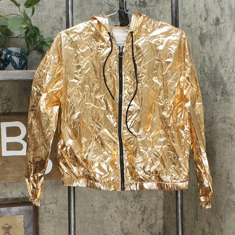 Material Girl Active Juniors Zip-Up Windbreaker Jacket Gold Large