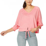 Skinnygirl Women's French Terry Burnout Tie Front Shirt