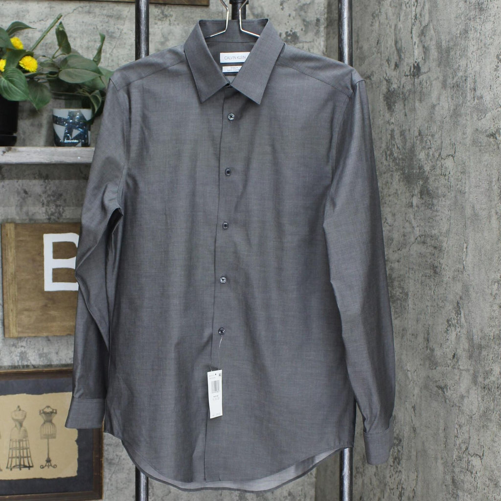 slim fit dress slacks Calvin Klein Steel Slim-Fit Stain Shield Solid Dress Shirt Gray M 15 3 –  Biggybargains