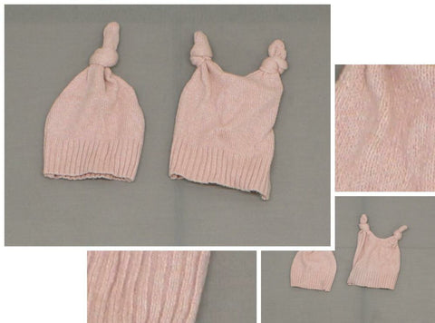 ZUZIFY LOT OF 2 Baby Handmade Sweater Knit Top Knot Beanie Hat Mauve Pink