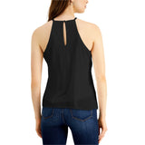 Bar III Women's Mixed Media Tie Front Keyhole Top