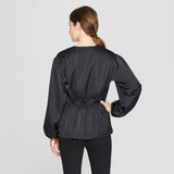 Prologue Women's Long Sleeve Wrap Blouse Black Medium