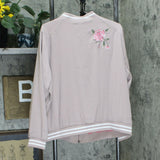 Susan Graver Plus Size Embroidered Stretch Peachskin Bomber Jacket