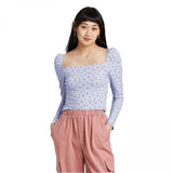 Wild Fable Women's Floral Print Long Sleeve Square Neck Blouse
