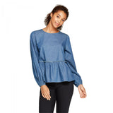 Universal Thread Women's Long Sleeve Chambray Peplum Blouse Shirt Top
