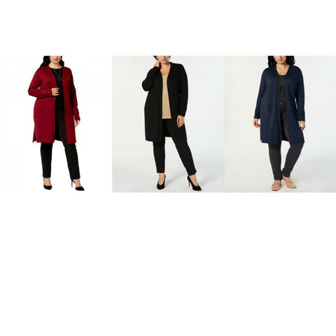 JM Collection Women's Plus Size Lace Up Cuff Duster Cardigan Sweater