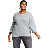 Ava & Viv Women's Plus Size 3/4 Sleeve Shine Pullover Sweater Grey 1X