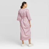 Prologue Women's Belted Tie Front 3/4 Sleeve V-Neck Midi Dress