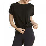 Danskin Women's Short Sleeve French Terry Tie Front Shirt