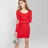 Wild Fable Women's Long Sleeve Scoop Neck Rib Knit Mini Dress