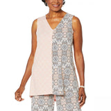Nina Leonard Women's Twin Print Sleeveless Tunic Top Blush Large