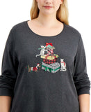 Karen Scott Plus Size Embellished Long Sleeve Christmas Knit Top