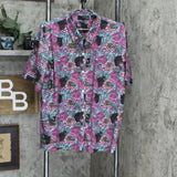 Evryday Jane Women Animal Print Faux Silk Button Up Shirt 690099 Blue Panther XL
