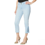 IMAN Women's City Chic 360 Slim Crochet Lace Detail Crop Jeans Chambray 6