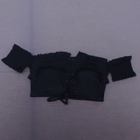 Xhilaration Women's Off The Shoulder Smocked Lace Up Bikini Top Black Small