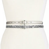 INC International Concepts Women's Set of 2 Reversible Glitter and Lace Skinny Belts