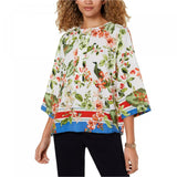 NWT Tommy Hilfiger Womens Printed Button-Neck 3/4-Sleeve Top. T9EMH601 X-Large