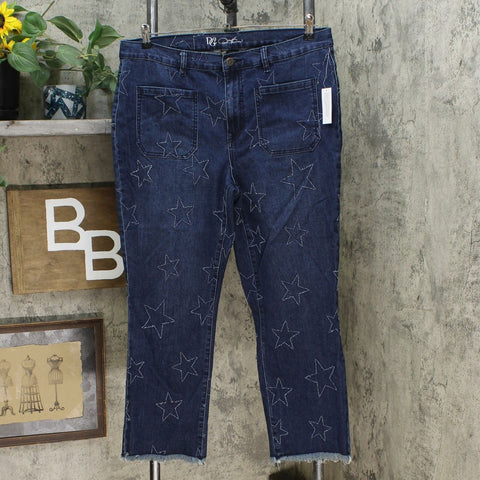 DG2 by Diane Gilman Star Needle Punch Cropped Jeans Indigo Plus 16W Tall
