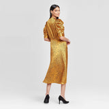 Who What Wear Women's Animal Spot Shirred Short Sleeve V-Neck Midi Dress