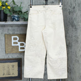 DG2 by Diane Gilman Women's Embroidered Applique Wide Leg Jeans Cream 4