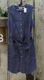 Lemon Way Women's Belted Sleeveless Stretch Denim Button Down Shirt Dress