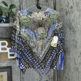 One World Women's Knit Top With Woven Embellished Overlay Charming Art Medium