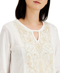 JM Collection Women's Embroidered Keyhole Slub Knit Tunic Top