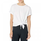 Danskin Women's Short Sleeve French Terry Tie Front Shirt