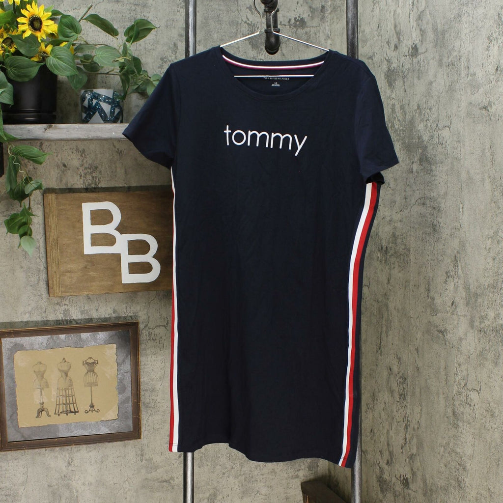Tommy Hilfiger Women's Embroidered Logo Side Stripe T-Shirt Dress Navy –  Biggybargains