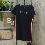 Tommy Hilfiger Women's Embroidered Logo Side Stripe T-Shirt Dress Navy Large