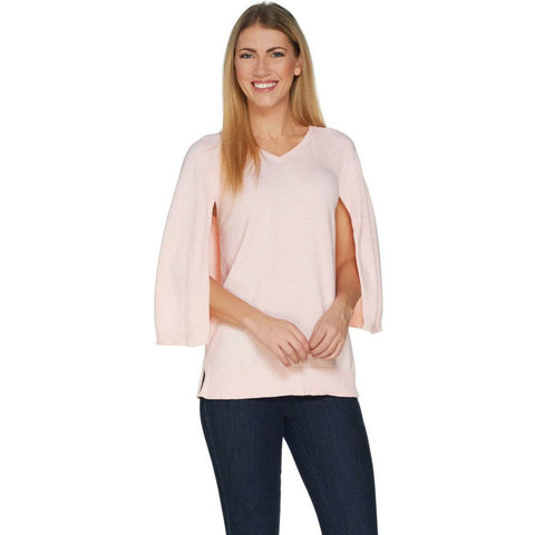 H by Halston Women's Marled V-Neck Pullover Sweater Cape Top