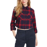 Dickies Women's Cropped Plaid Flannel Button-Up Shirt