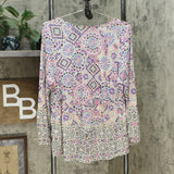 New Style & Co Petite Printed Babydoll Blouse. 100047566PT-NEW Petite X-Large