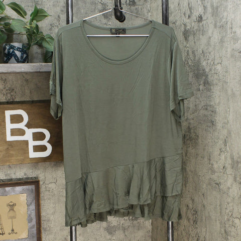 DG2 by Diane Gilman Gilman Sustainable Bamboo Crossover Peplum Top Olive Plus 2X