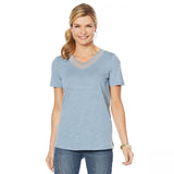 DG2 by Diane Gilman Women's Short-Sleeve Mesh Inset V-Neck T-Shirt
