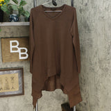 DG2 by Diane Gilman Ribbed Knit Sweater And Chiffon Top Espresso Small