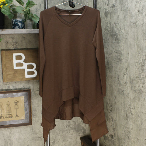 DG2 by Diane Gilman Ribbed Knit Sweater And Chiffon Top Espresso Small