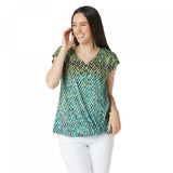 NWT Belle By Kim Gravel Womens Woven Abstract Print Top W/ Front Knot. A355041 M