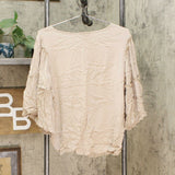 DG2 by Diane Gilman Women's Ruffle Sleeve Crinkle Top Sand Large