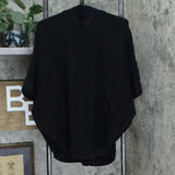 Denim & Co. Stand Collar Button Front Cable Detail Poncho Sweater Black Small