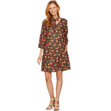 Du Jour Women's Floral Printed 3/4 Sleeve Dress With Neck Tie Detail
