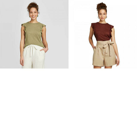 A New Day Women's Ruffle Short Sleeve Linen Look T-Shirt