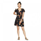Xhilaration Women's Short Sleeve V Neck Button-Down Wrap Dress Black XXL