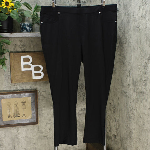 DG2 by Diane Gilman Women's Pull On Ponte Boot Cut Pants Black Petite 2X