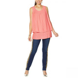 DG2 by Diane Gilman Front Pleated Mixed Media Easy Tank Top