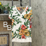 Nina Leonard Women's Floral Miracle Matte Tunic Top With Solid Trim