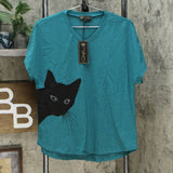 DG2 by Diane Gilman Women's Sequined Kitty Cat T-Shirt