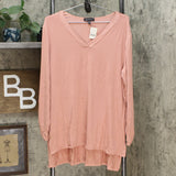 Slinky Brand Women's Ruched-Sleeve V-Neck Tunic With Step Hem