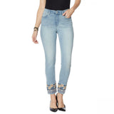 DG2 by Diane Gilman Plus Petite Size Embroidered Hem Ankle Jeans