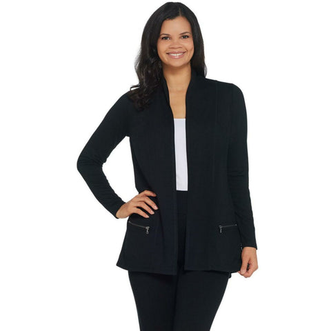 LOGO by Lori Goldstein Women's French Terry Cardigan with Zipper Detail